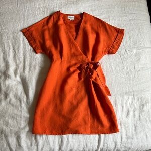 FRNCH Linen Mini Wrap Dress Burnt Orange S